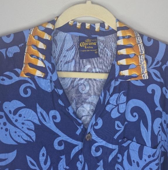 Corona Extra Mexican Cerveza Beer Button Up Hawaiian party T-shirt mens XL - Picture 3 of 7